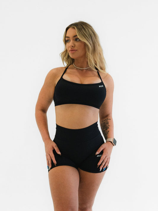 ONYX Black Essence Set – Backless Bra + 4" Scrunch Shorts